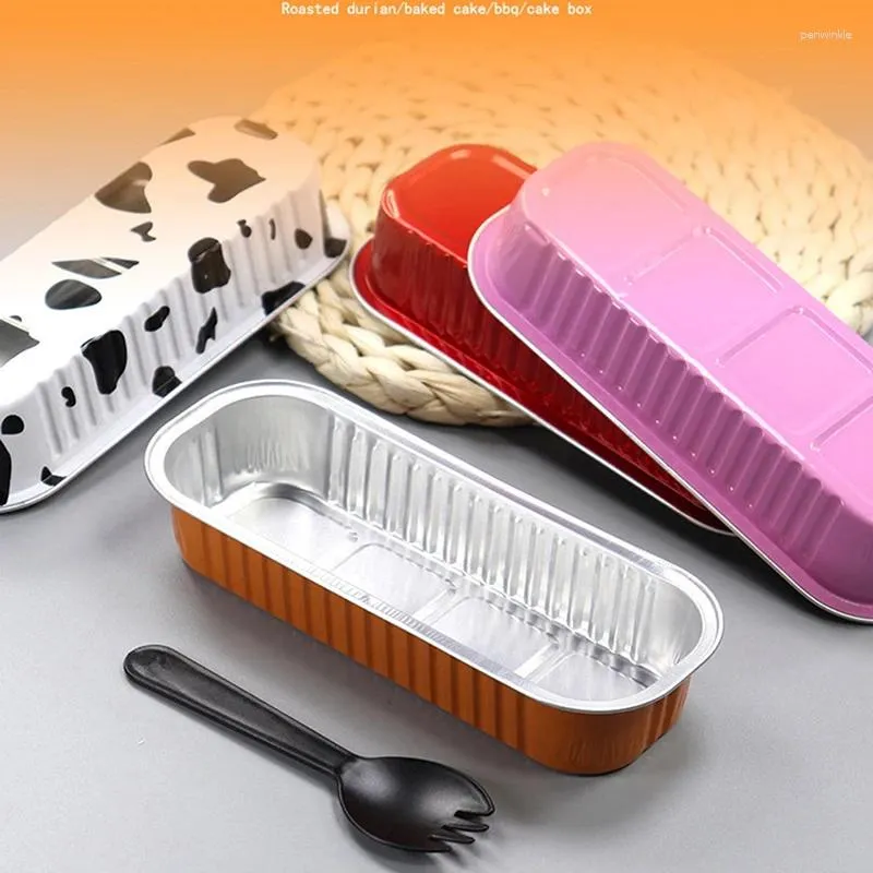 Baking Moulds 10Pcs 200ml Aluminum Foil Cake Box Rectangular Tin Cupcake Pan Pudding Cheese Dessert Cup With Lid