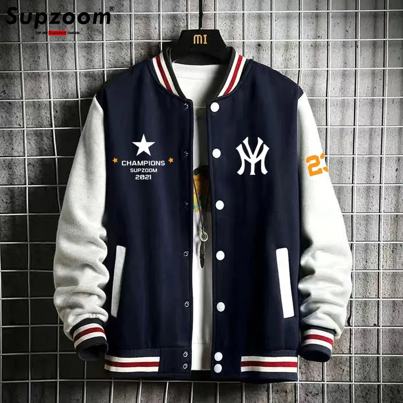 Supzoom وصول رسالة ضلع الأكمام من القطن العلوي الموضة واحدة الصدر غير الرسمي Bomber Baseball سترة Cardigan معطف 240327