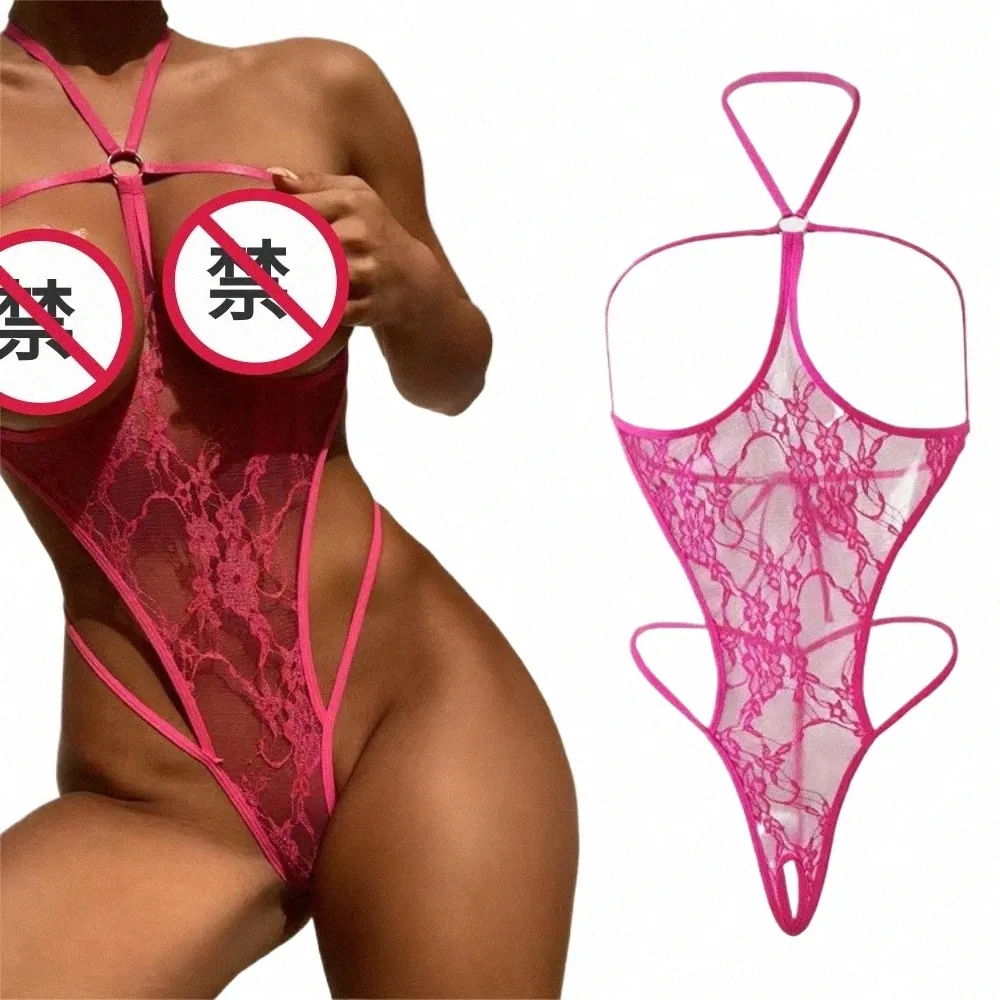 Hot Pink G-String BodySkimpy Strappy Sheer Lace Body ouvert pour la Saint-Valentin Femmes Sexy LingerieUnderwear e0uh #