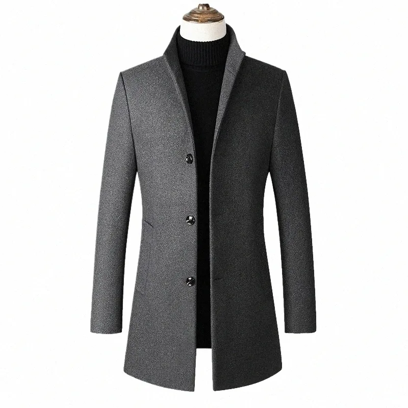 Giacca da uomo in lana casual Autunno Primavera Cappotto in lana Slim Fit Giacche monopetto Lg Sectis Pea Coat Trench Palto Cappotto p0cu #