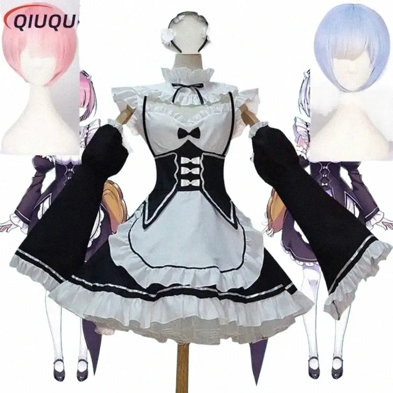 Anime Re: Zero Kara Hajimeru Isekai Seikatsu Life in a Werld Ram Rem Cosplay Costume Wigs Maid Dr Halen Costume T0fq#