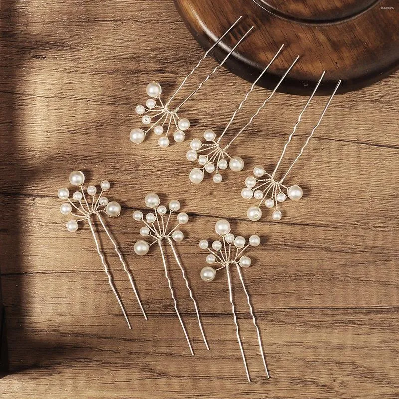 Hair Clips 6PCS Bridal U-shaped Pin Metal Barrette Clip Hairpins Pearl Women Wedding Accessories Hairstyle Design Tools