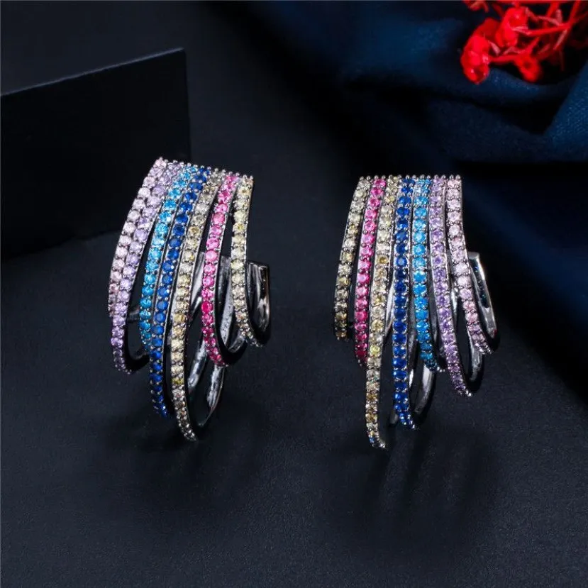 Красочные серьги-кольца с кубическим цирконием ААА, дизайнерские серьги для женщин, вечерние медные украшения, серебро 18 карат, позолоченные, с полным цирконием, серьги Valentine195w