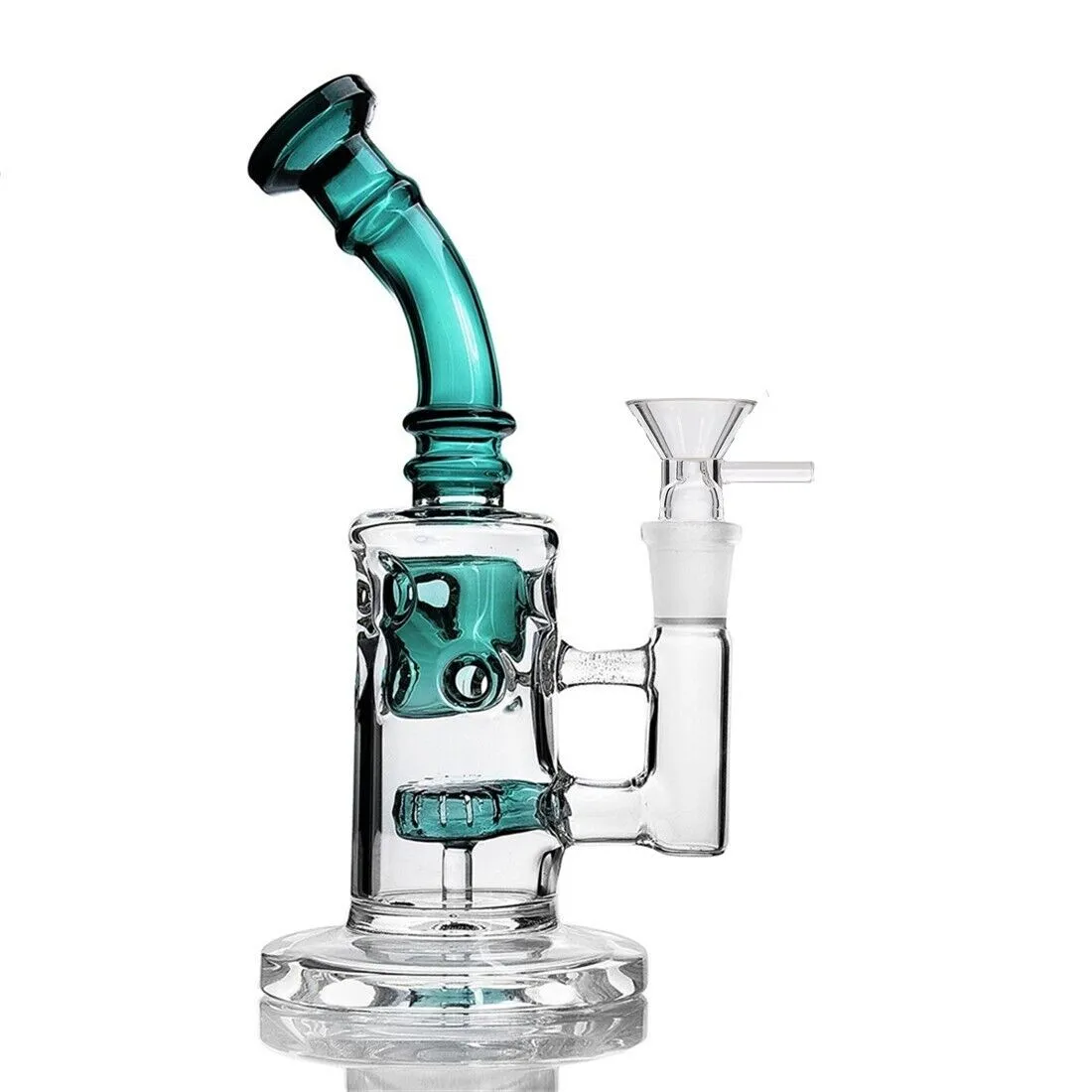 7Inch Hookahs Recycler Glass Bong Ice Catcher Dab Rigs Rökning Vattenrör Huvud Percolator Shishas 14mm Joint Bowl