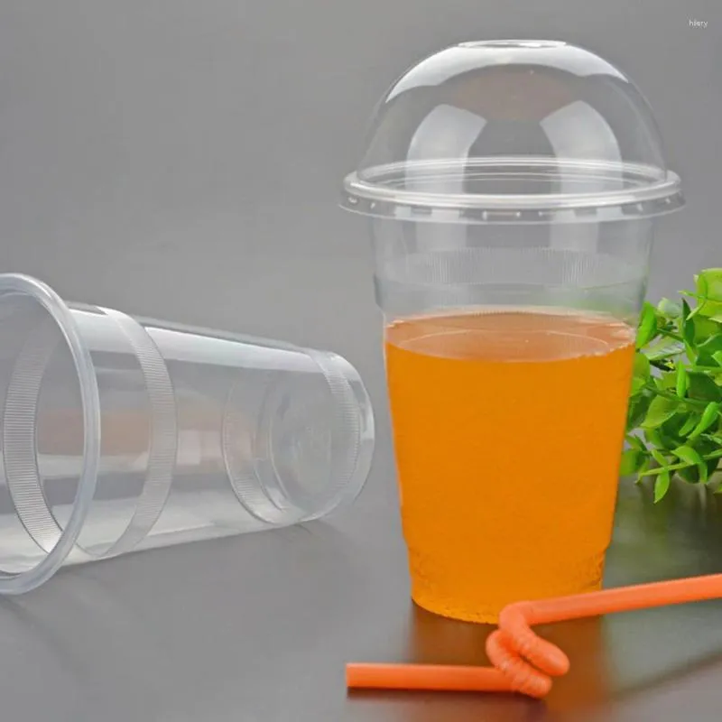 Disposable Cups Straws 50Pcs Transparent Juice Multi-function Plastic Fruit With Lids Bubble Tea