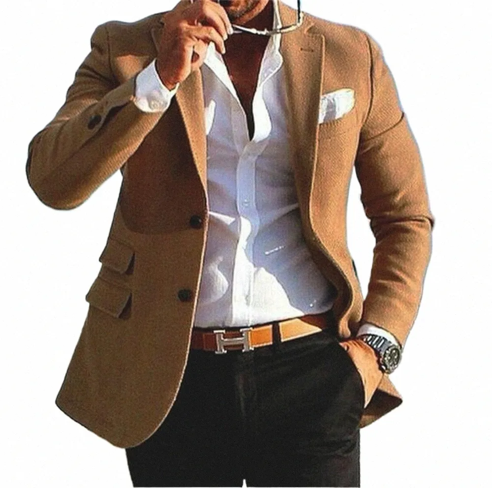 Mais recente Brown Tweet Suit Men Blazer Smart Casual Busin Smoking Men Suits para casamento com calças Slim Fit Winter Jacket Pant O8CK #