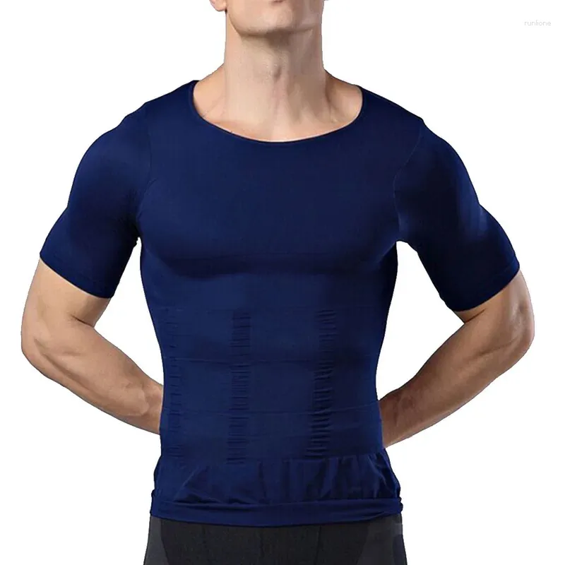 Heren Body Shapers Mannen Fitness Elastische Buik Nauwsluitend Shirt Met Korte Mouwen Tank Tops Vorm Ondergoed Afslanken Vormgeven