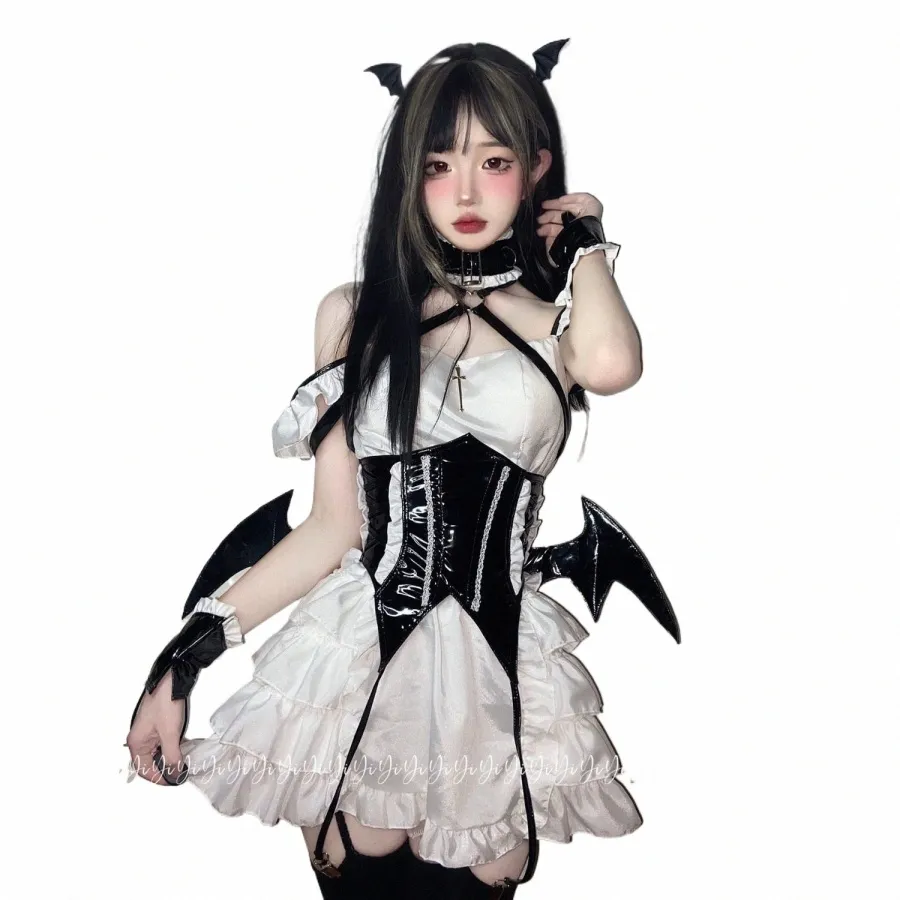 new Little Devil Drag Suit Role Play Sexy Leather Dr Bright Pu Succubus COS Japanese Jk Maid Clothing Cosplay Costumes c6N1#