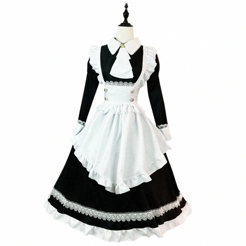 Costume de femme de chambre à manches LG aristocratique britannique Anime Lolita Jeu de rôle Lingerie Dr Party Tenues Plus Taille Noir Blanc Vêtements 64n3 #