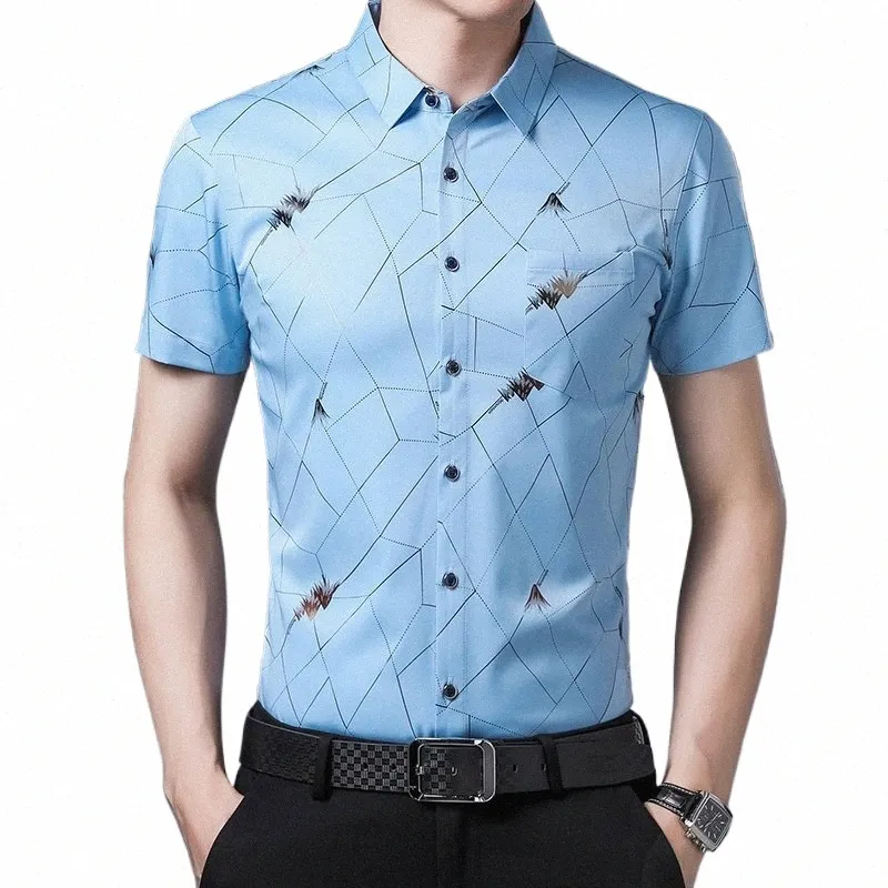 Camicia da uomo coreana Fi Busin Casual formale manica corta estiva Top Camicie L8l1 #