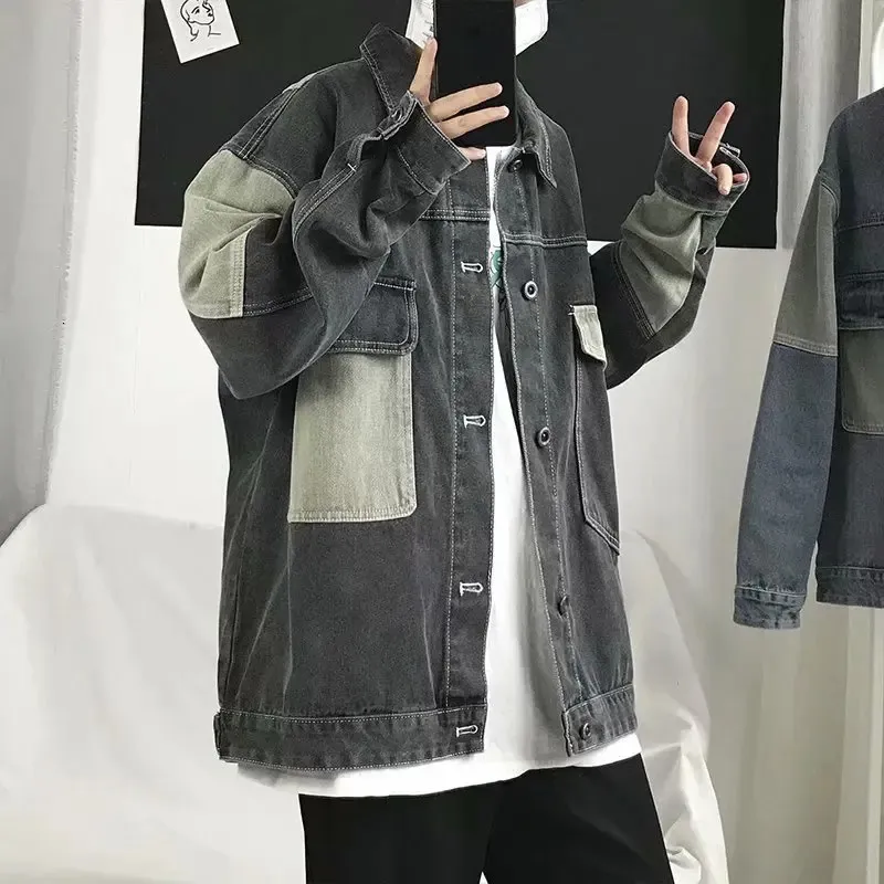 Herren Casual Oversize Denim Jacke Koreanische Streetwear Männer Jeans Jacke Mäntel Casual Windjacke Overalls Mantel Outwear S-4XL 240326