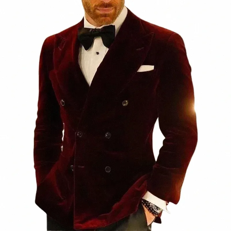 Peak Lapel Men Traje Blazer Doble botonadura Single 1 PCS Male Veet Smoking Blazer para boda Busin Fi Traje 2024 a3fa #