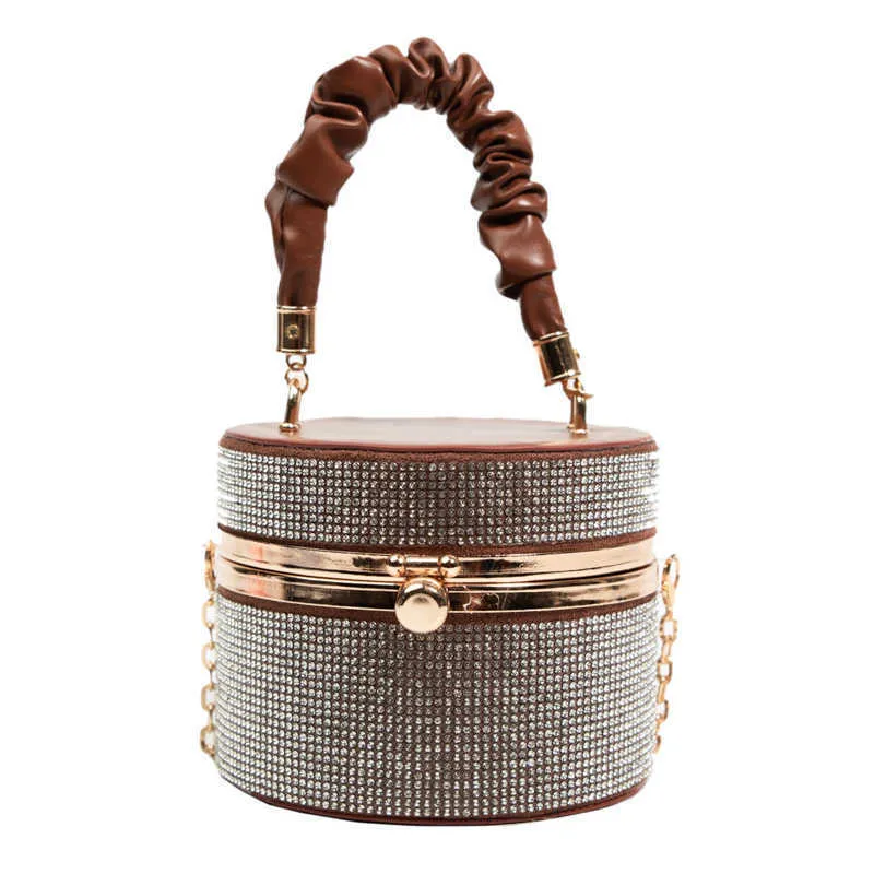 Evening Bag Sparkling Diamond Small Bag For Women Fashionable Crown Crossbody Mini Earphone Mouth Red Handheld Water Hucket