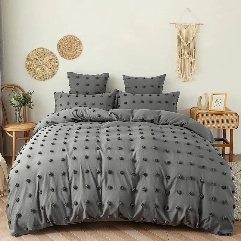 Ensembles de literie de haute qualité nordique avec Furball Set 2/3 pièces couleur unie King Size housse de couette touffetée housses de couette taies d'oreiller