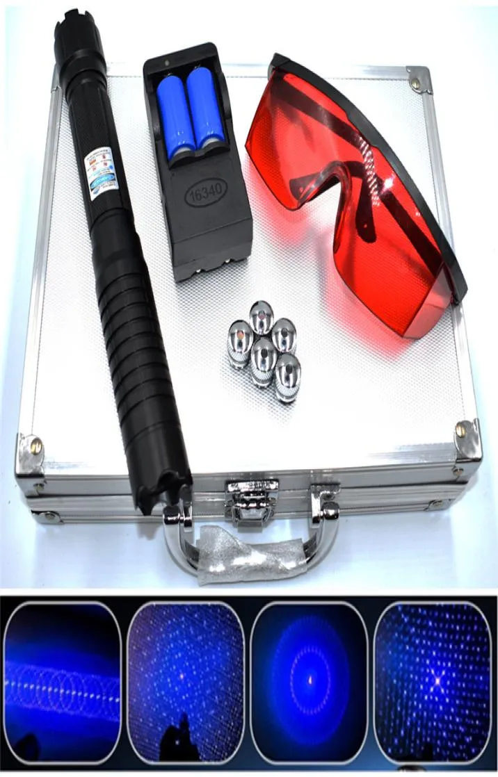 Högeffekt Mestaste militärblå laser ficklampa 450 nm 10000 m blå laserpekare Pen justerbar fokus Burning Paper4477375