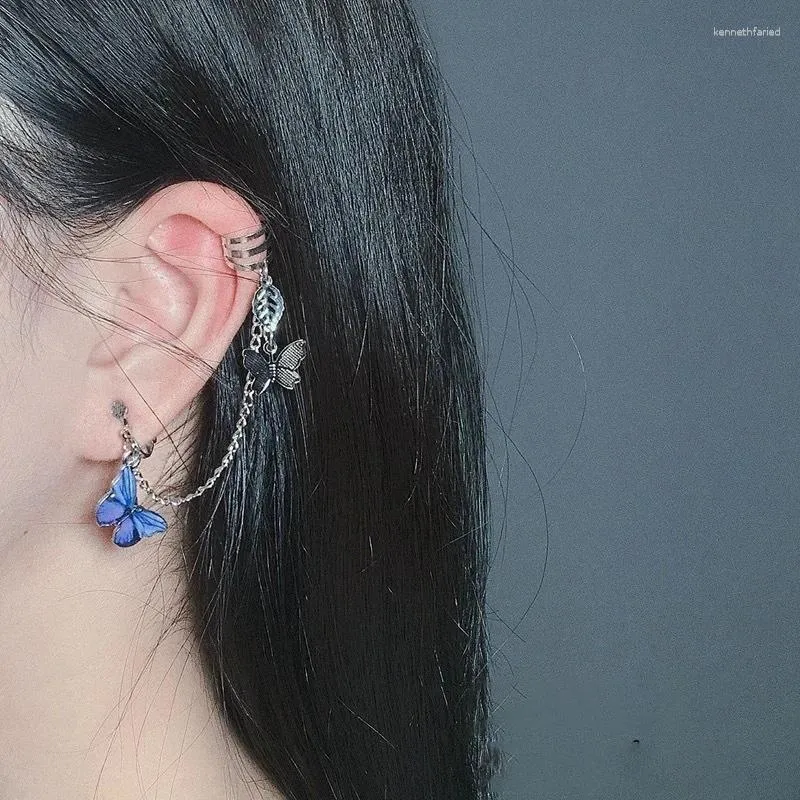 Boucles d'oreilles pendantes personnalisées simples pour femmes, Design papillon bleu, Clip d'oreille, une pièce, bijoux cadeau de fête, 2024