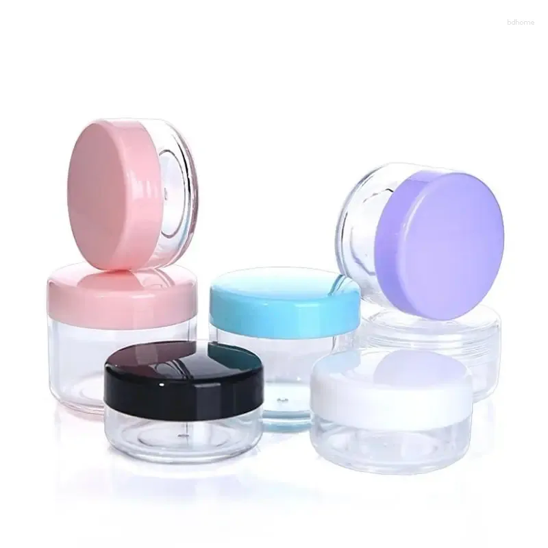 Bottiglie di stoccaggio Contenitori per crema per il viso Contenitori per labbra vuoti 5g 10g 15g 20g Viaggi Piccole coperture colorate Coperchi per vasetti cosmetici in plastica trasparente