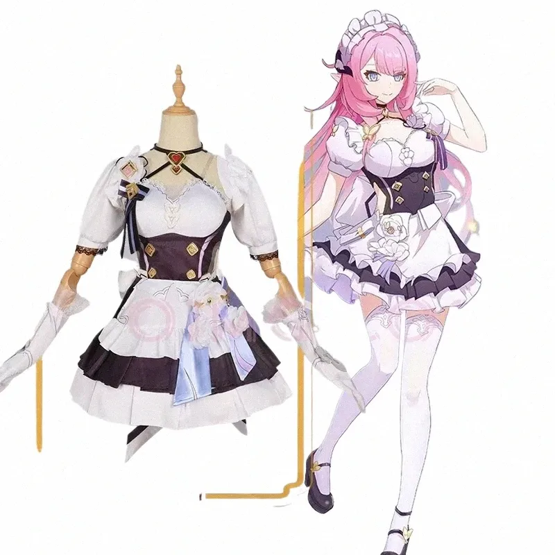 Elysia Cosplay Französisch Maid Kostüm Hkai Impact 3 Karneval Uniform Perücke Anime Halen Kostüme Männer Spiel O6Pc #