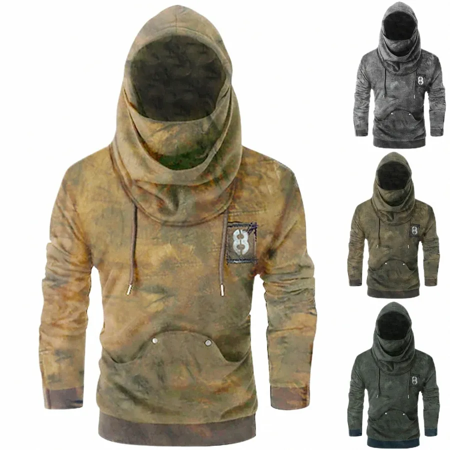 Spring Autumn Men hoodie Warm Sweatshirt Fi Turtleneck Mask Hooded Male Vintage LG Sleeve Tshirts Topps Streetwear Clothes 80rt#