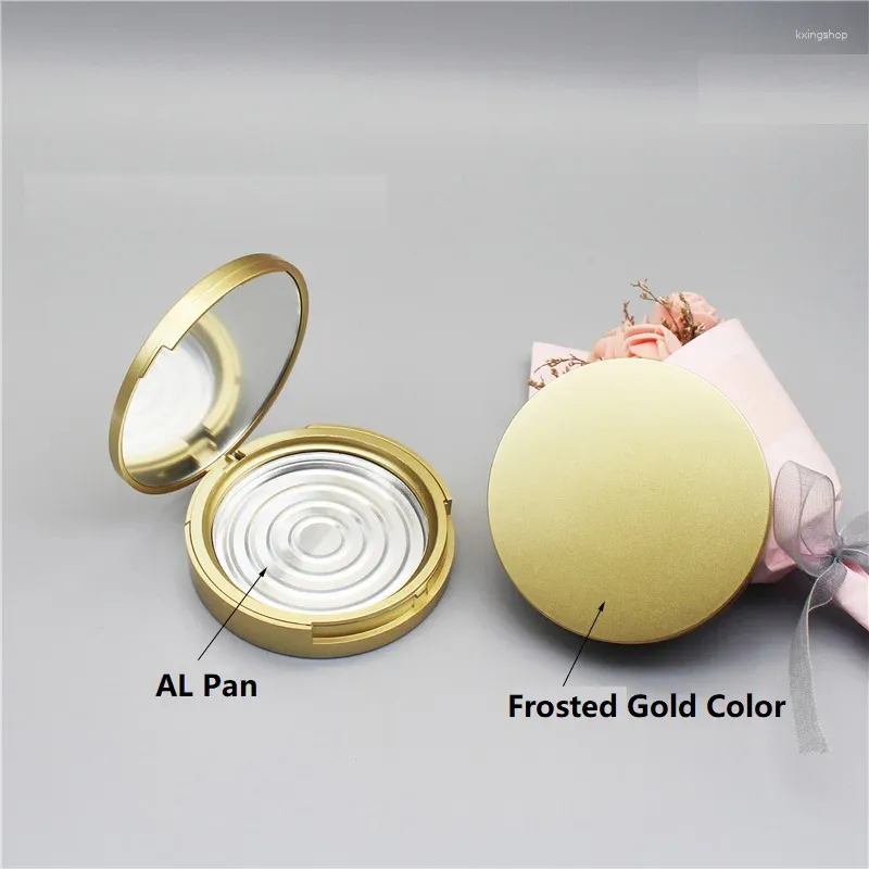 Lagringsflaskor 12/30 st Frosted Gold Round 59mm Cosmetic Makeup Blusher Compact Diy Empt Praped Powder Box Concealer High Lighter