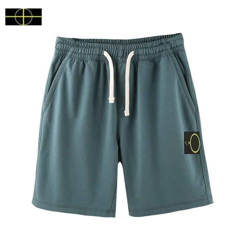 A1 Material superior Pantalones cortos de piedra de playa Pantalones deportivos de isla retro para hombres Algodón puro Azul Logotipo corto Corbata Mujeres Bordado Calle de verano Caliente Cinco puntos K45