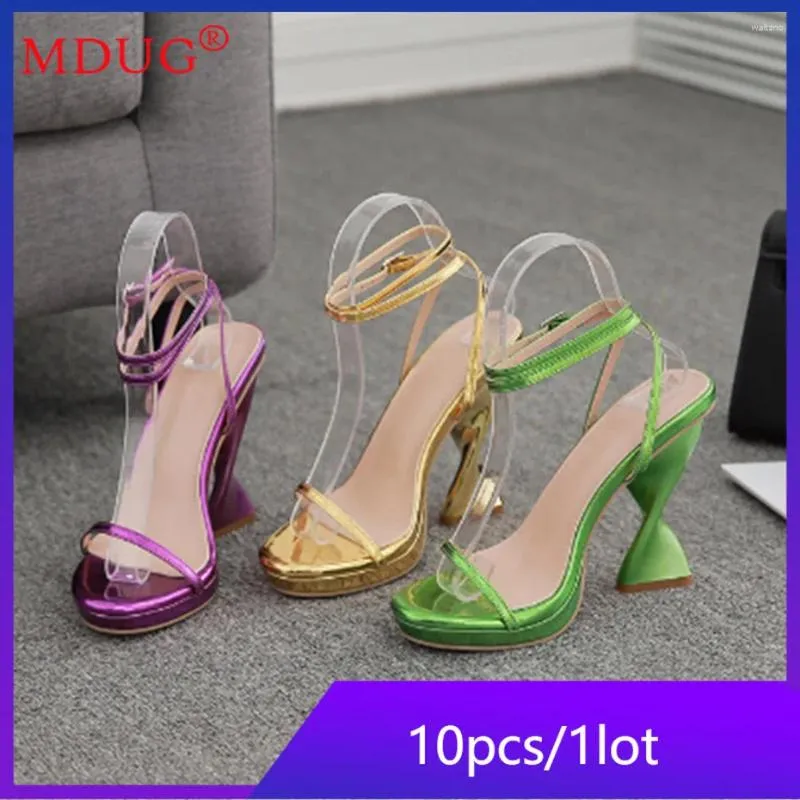 Dress Shoes 10pairs Wholesaler Summer Fashion Sandals High Heel Pointed Toe Chain For Women Female Rubber Sandalias M9334