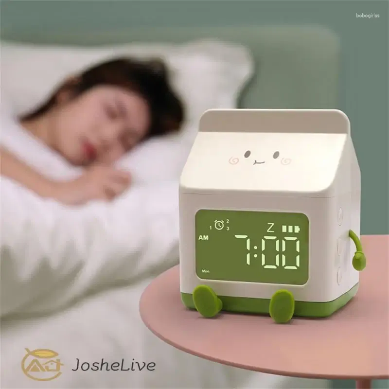 Relógios de mesa Digital Despertador Cartoon Leite Caixa Estudante Recarregável Multi-Função Tela Home Eletrônico