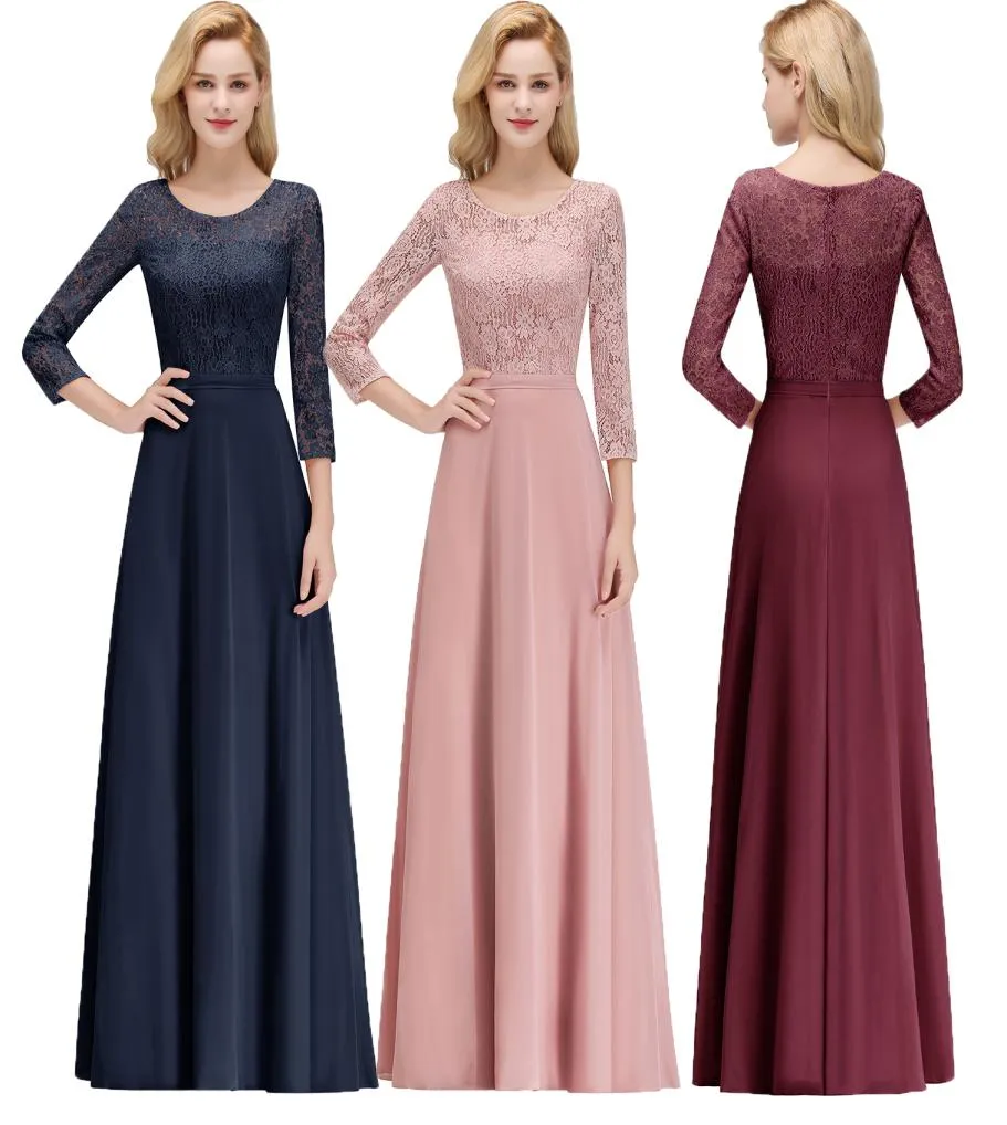 New Cheap Designer 34 Long Sleeves Mother of Bride Dresses Lace Top Scoop Neck Floor Length Formal Evening Party Prom Gown CPS1079336066