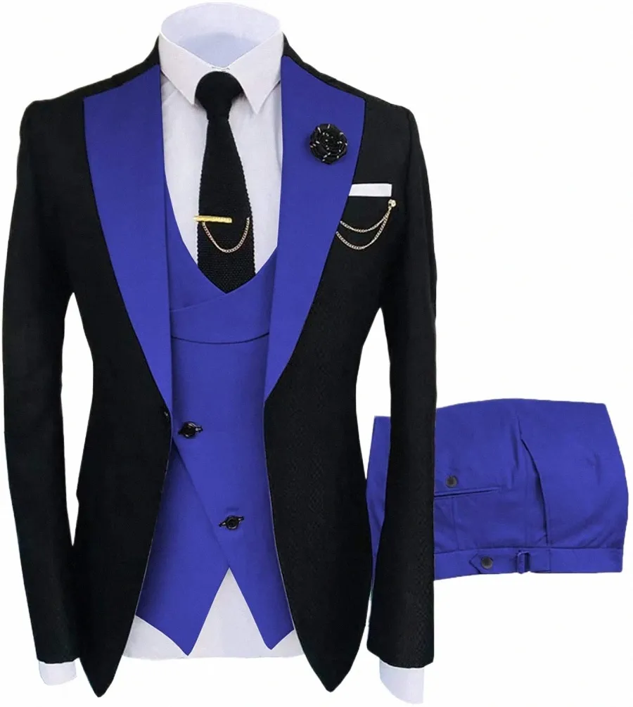Mens 3-Piece Suit: Formal Solid Color Tuxedo - Navy/Burgundy Blazer, Vest & Pants Set - Wedding Groom Style From Mens Suits & Blazers - Price 51.17