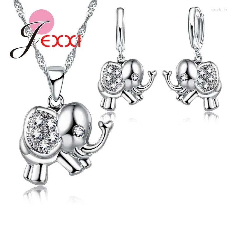 Ensemble collier et boucles d'oreilles en argent Sterling 925 pour femmes, pendentif de marque, Animal mignon, éléphant, bijoux de mariée