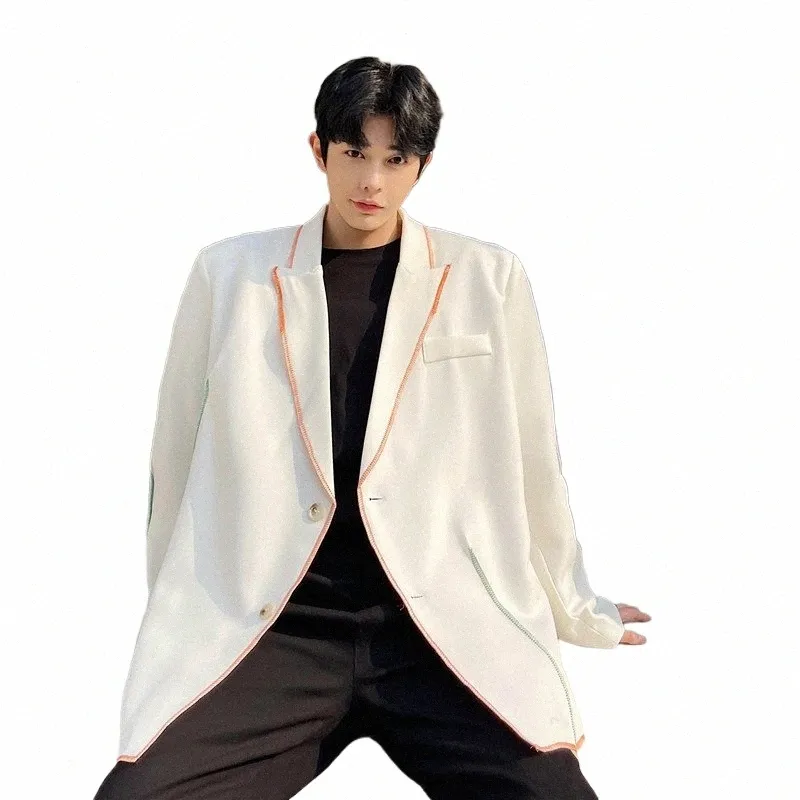 2024 Automne Style coréen Persalisé Bords colorés Design Costume Hommes Casual Lâche Noir Blanc Blazers pour hommes M-XL r6Xy #