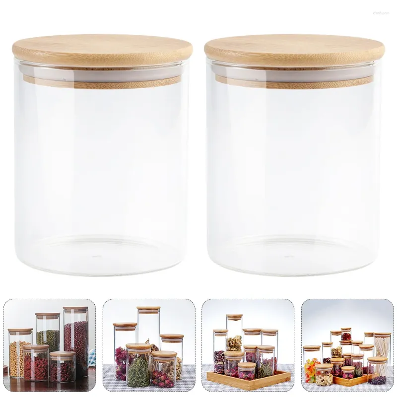 Förvaringsflaskor 2 st förseglade burk terrarium matglas bambu täcke kapsel containrar grova spannmål godis potten