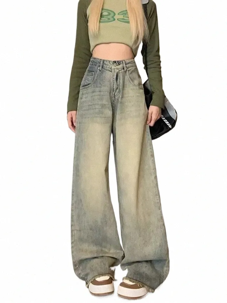 houzhou Baggy Distred Jeans Women Oversized Vintage 90s Wide Leg Denim Trousers Tassels Y2k Grunge Streetwear Korean Fi g4hg#