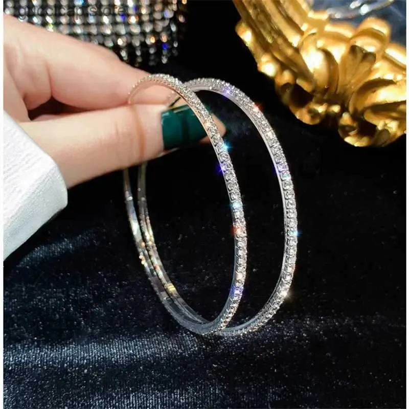 Charm große runde Kristall-Creolen für Damen, Bijoux, geometrische Strass-Ohrringe, Statement-Schmuck, Geschenke, Y240328