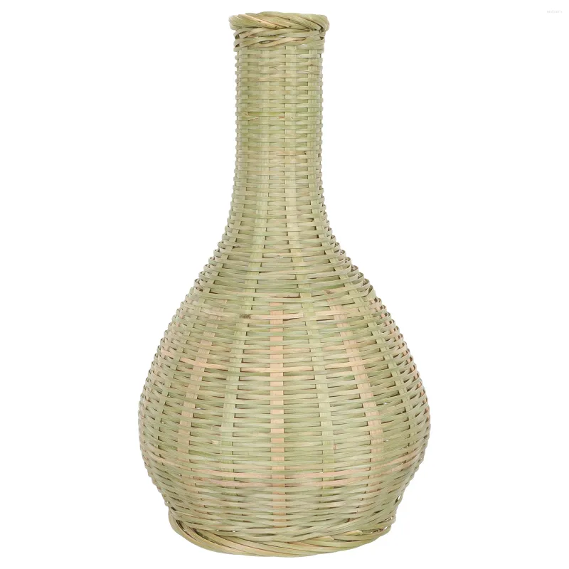 Jarrones Florero De Cesta De Flores Tejidas A Mano: Florero De Madera Maceta Seca Decorativa De Estilo Rústico para Bodas Vidrio para El Hogar