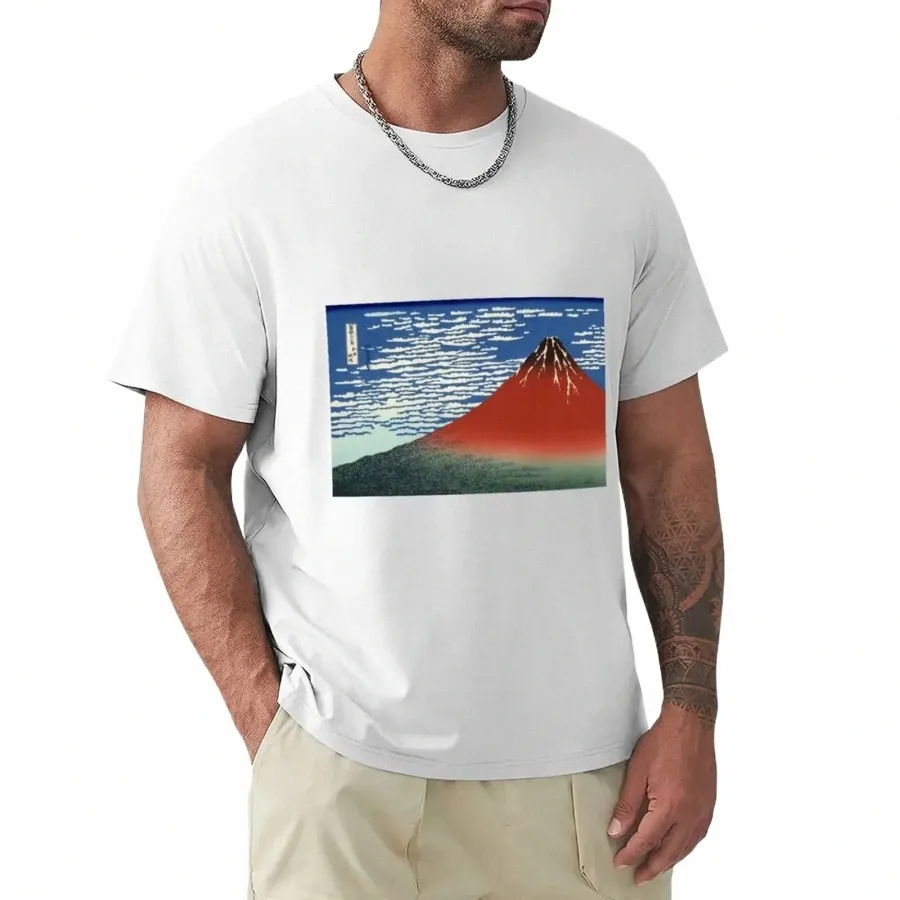 Hokusai 'fin vind, klar morgon' t-shirt svart svett snabbtorkande vanlig svart t-skjortor män l2kj#