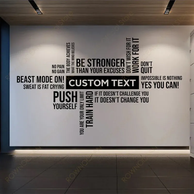 Autocollants Autocollant mural personnalisé avec nom de Studio de gymnastique, citations de remise en forme inspirantes, mode de vie sain, décoration de salle de sport à domicile, sparadrap muraux 4887