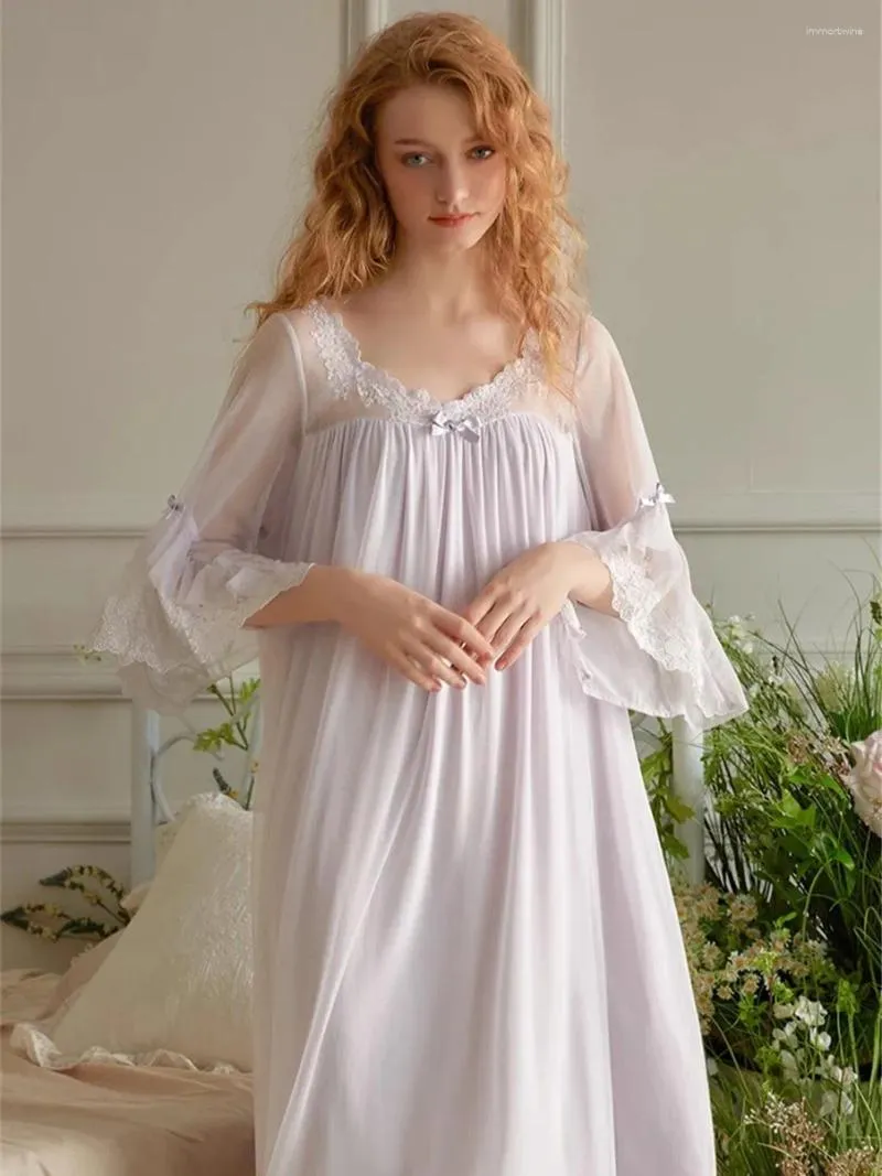 Damen-Nachtwäsche, Vintage-Prinzessin-Nachthemden für Damen, Modal-Gaze, zarte Stickerei, lockere königliche Nachtwäsche, Frühlings-Heimkleid