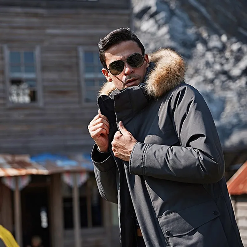 Men s Winter Down Jacket Parka with Fur Hood White Duck Down Coat Brand Tracksuits Snow Outerwear
