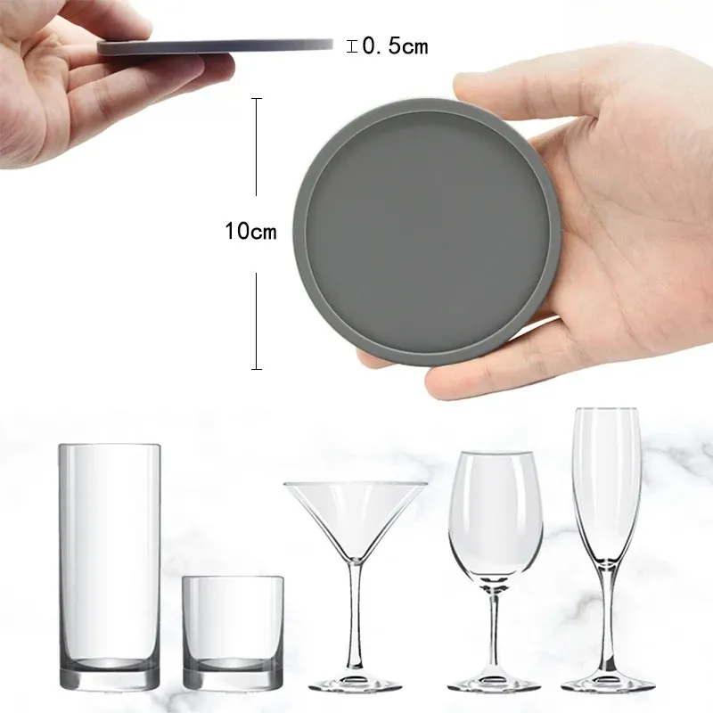 2024 Silicone Non-slip Drinking Coaster Set Holder Cup Mat Pad Table Placemats Nonslip Coffeee Kitchen Accessories