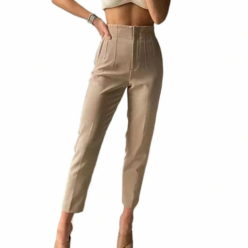 traf Fi Office Wear Pantaloni a vita alta per le donne Pantaloni formali Abiti da ufficio Pantaloni a matita Pantaloni da donna bianchi rosa neri F6R8 #