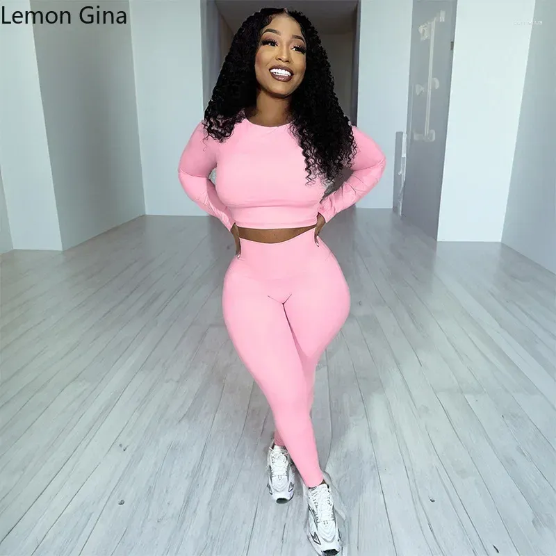 Kvinnors tvådelar Pants Lemon Gina Fashion Set Long Sleeve Soe Up Back T-Shirt och Legging 2024 Ins Yoga 2 Outfit Tracksuit