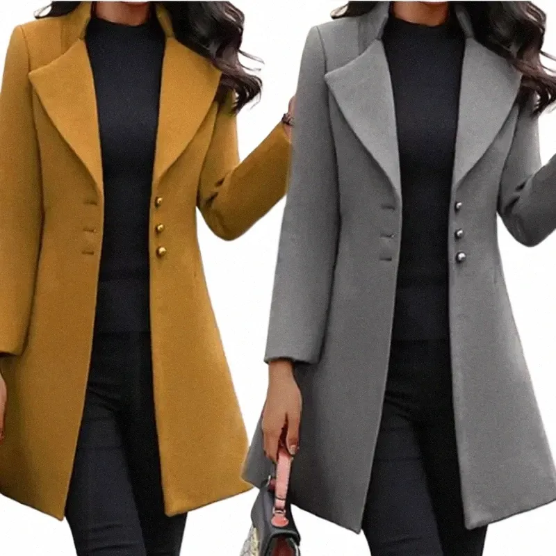 wholesale Neue heiße verkaufende Frauen Herbst und Winter Revers dünne einfarbige dünne Tweed-Jacke Damen Fi Kleidung Mantel Jacken D3h3 #