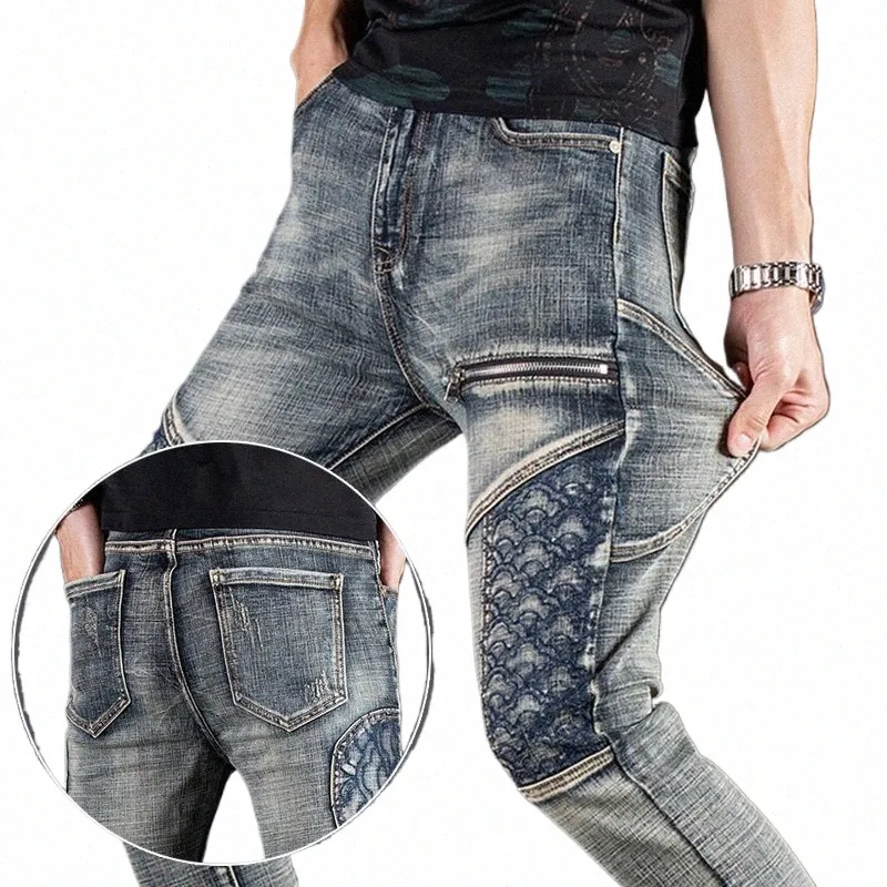 Jeans Herrens fi -märke Slim Design Cool Hip Hop Persnalized Zipper Fi Retro Embroidery Men's LG Pants I7HY#