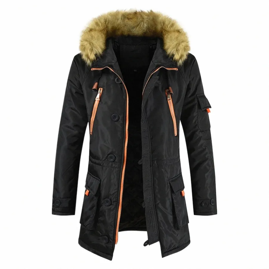 Veste d'hiver 2023 Nouveaux hommes Parka Vêtements Lg Manteau Doublure en laine Veste à capuche Col de fourrure Épais Lâche Manteau décontracté Tenues à la mode F5Gy #