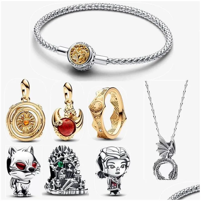 Charme Pulseiras 2023 Halloween Novo Designer para Mulheres Jóias DIY Fit Pandoras Pulseira Brinco Anel de Ouro Jogo Dragões Colar De Vidro Otqfp