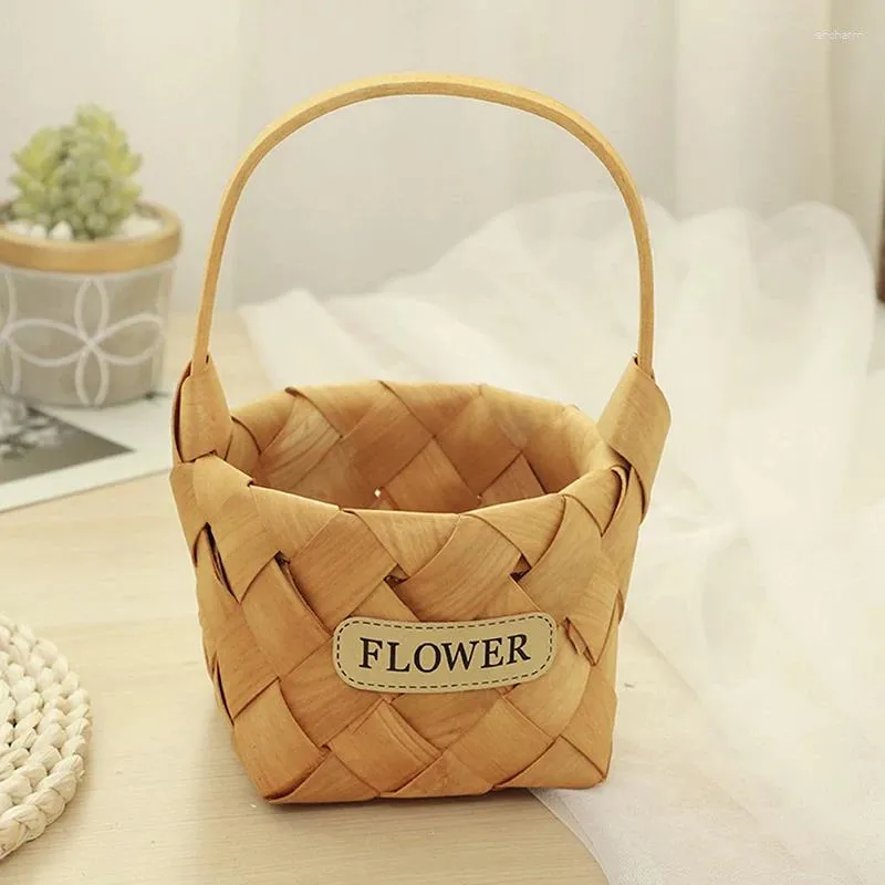 Vase 1PC Wood Chip Hand Woven Basket Flower