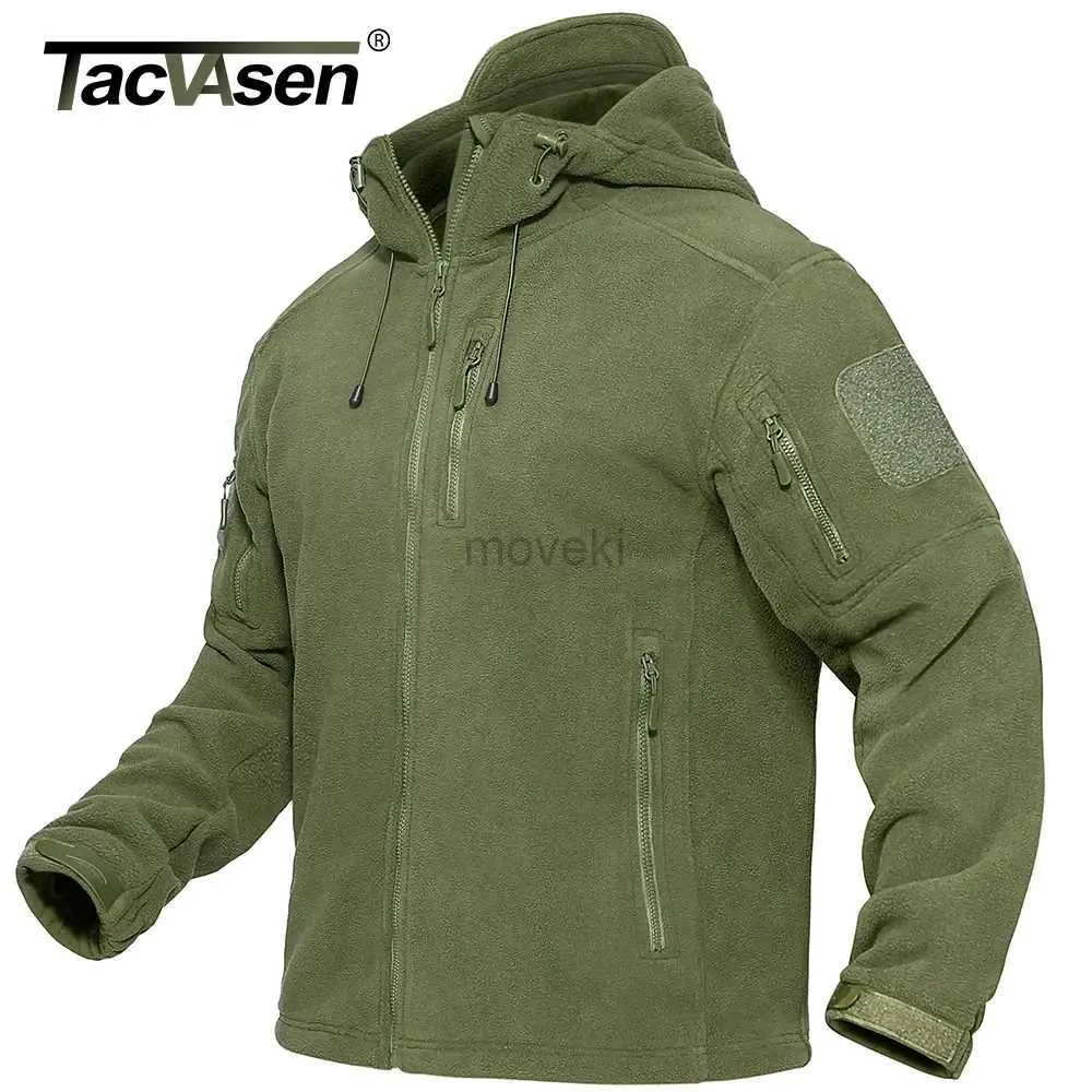 Men's Leather Faux Leather TACVASEN Spring Winter Fleece Jacket With Hoodie Mens Tactical Fleece Jacket Full-Zip Up Outdoor Windproof Hooded Warm Work Coat 240330