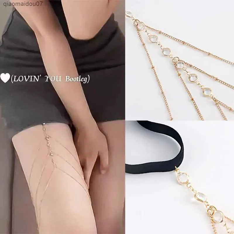 Cavigliere Catena per gamba elastica con strass alla moda europea e americana Catena spessa con strass di moda Catena semplice per fotografia di stradaL2403