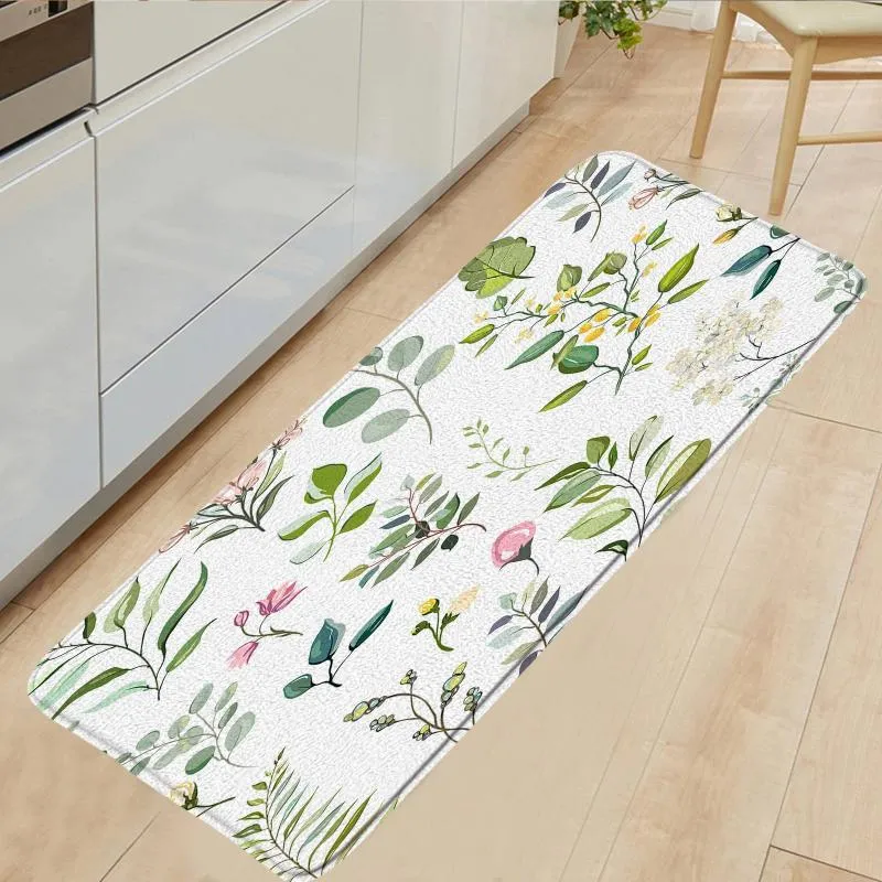 Tapis de bain feuille florale cuisine feuilles de palmier plantes flanelle anti-dérapant décor à la maison tapis de sol tapis Long paillassons lavable